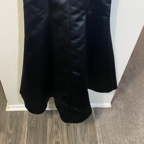 Jessica McClintock Gunne Sax VTG Formal Black Satin Dress White Bow & Straps 3/4 - Picture 11 of 16